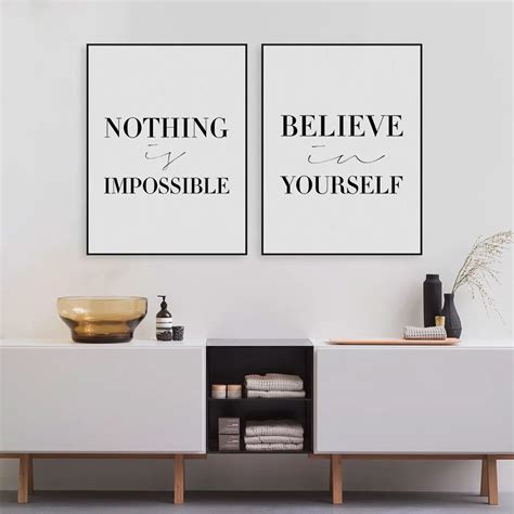 Black Minimalist Motivational Typography Believe Quotes Art Print Poster Wall Picture Canvas