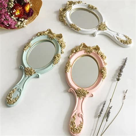 Cute Creative Plastic Vintage Hand Mirrors Makeup Vanity Mirror Rectangle Hand Hold Cosmetic