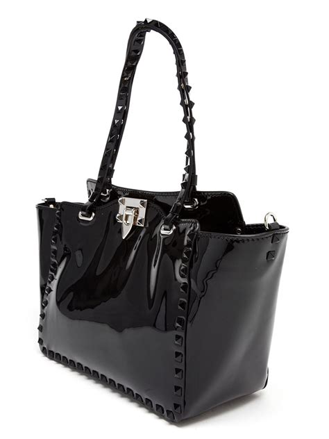 Valentino Rockstud Patent Leather Tote Bag In Black Lyst