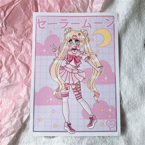 Kawaii Pastel Pink Aesthetic Sailor Moon Art Print Etsy Moon Art