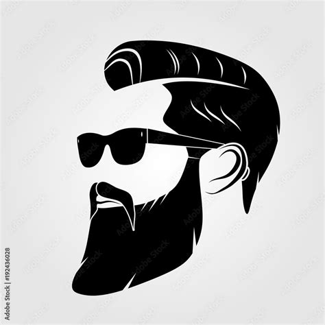 Bearded Men Hipster Face Fashion Silhouette Emblem Icon Label
