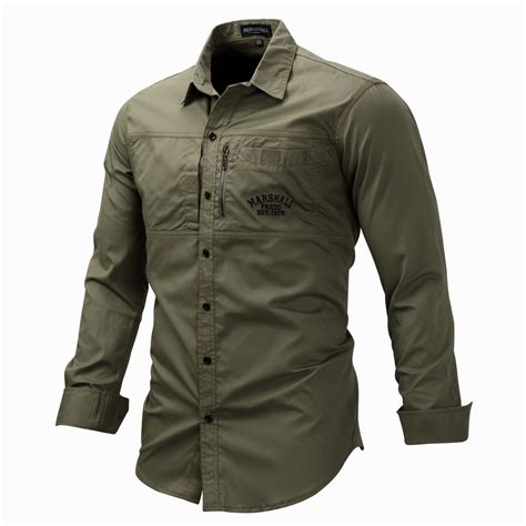 Fredd Marshall 2020 Fashion Military Shirt Long Sleeve Multi Pocket