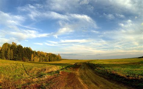 Wallpaper Road Field Sky Clouds Blue Country Open Spaces Trees