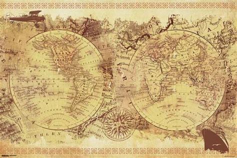 World Map Vintage Collage Brown Athena Posters