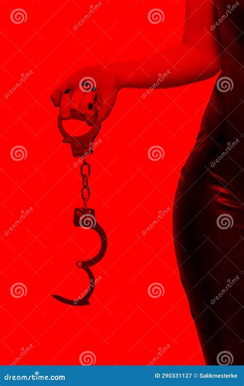 Dominatrix Holding Handcuffs In Red Light Bdsm Stock Image Image Of Playing Mistress 290331127