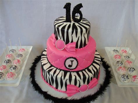 Hot Pinkzebra Sweet 16 3 Tier Hot Pink And Zebra Stripe Cake With