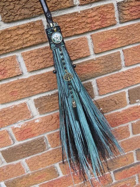 Witchs Broom In Seafoam Green And Black Witchcraft Wiccan Broom