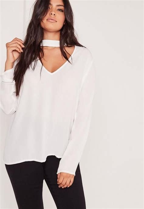Missguided Plus Size Choker Blouse White Plus Size Outfits Choker