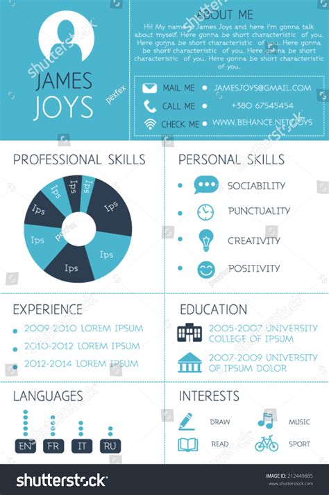 Resume Template With Infographics And Icons Cv Vector 212449885