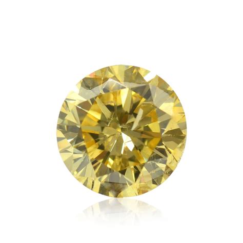 077 Carat Fancy Intense Yellow Diamond Round Shape I1 Clarity