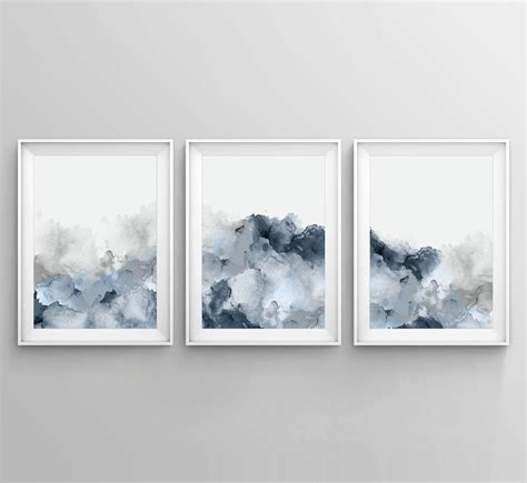 Set Of 3 Blue Gray Wall Art Printable Abstract Art Blue Grey
