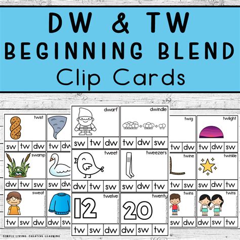 Dw Tw And Sw Beginning Blend Clip Cards Simple Living Creative Learning