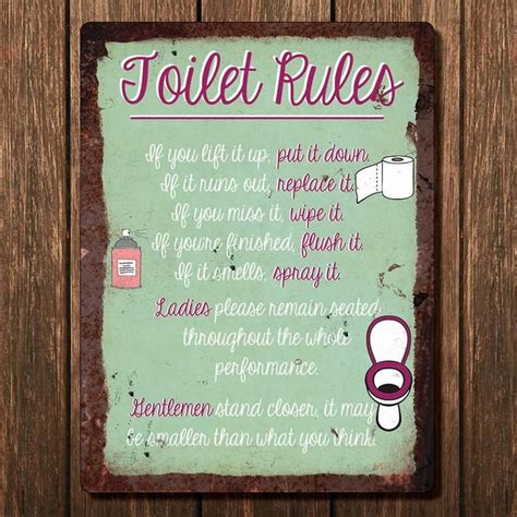 Vintage Metal Wall Sign Toilet Rules Funny Home Decor List Etsy In