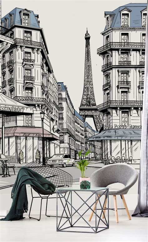 Mural Drawing Paris Wallpaper Illustration Paris Street Mural