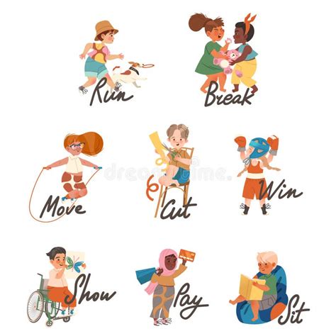 Action Verbs Set Run Break Move Cut Win Show Pin Sit Children