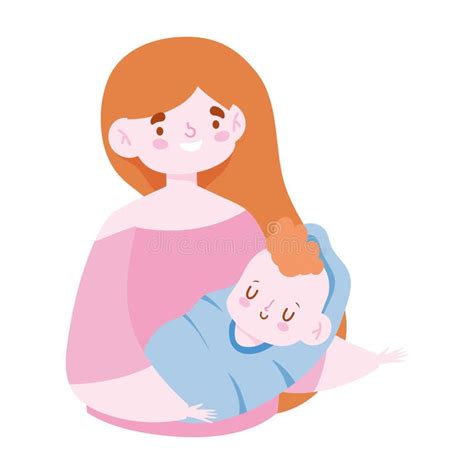 Joven Madre Cargando A Su Bebé Día De La Familia De Dibujos Animados