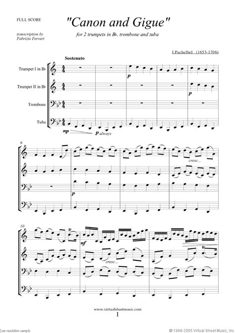 Makingmusicfun.net edition includes unlimited prints. Pachelbel - Canon in D sheet music for brass quartet PDF