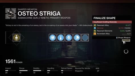 Osteo Striga Exotic Smg God Rolls And Catalyst