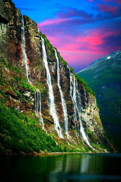 Waterfalls Seven Sisters Geiranger Fjord Norway Waterfall