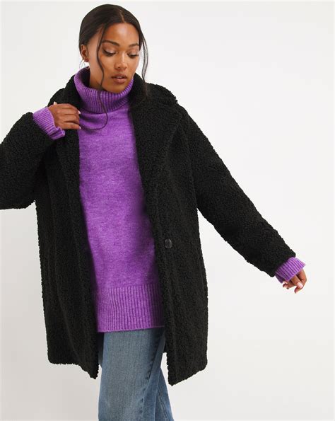 Black Teddy Fur Coat Simply Be