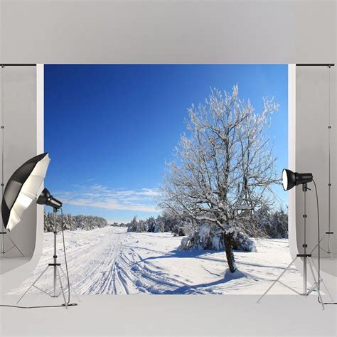 Mohome 7x5ft Snow Sceneic Photography Backdrops Blue Sky Winter