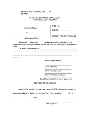 Motion For Continuance Template - Fill Online, Printable, Fillable, Blank | pdfFiller