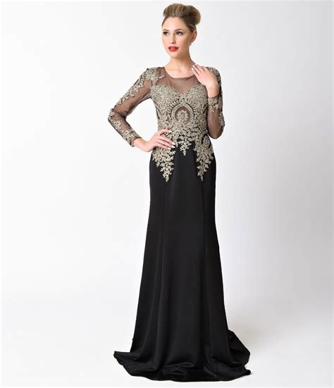 Black Sheer Long Sleeve Embellished Long Dress Dresses Long Dress Prom Dresses Vintage