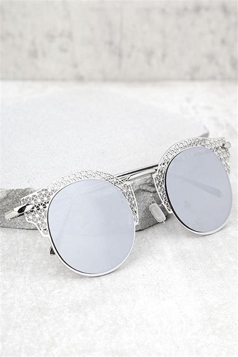 Chic Silver Sunglasses Mirrored Sunglasses Laser Cut Frame