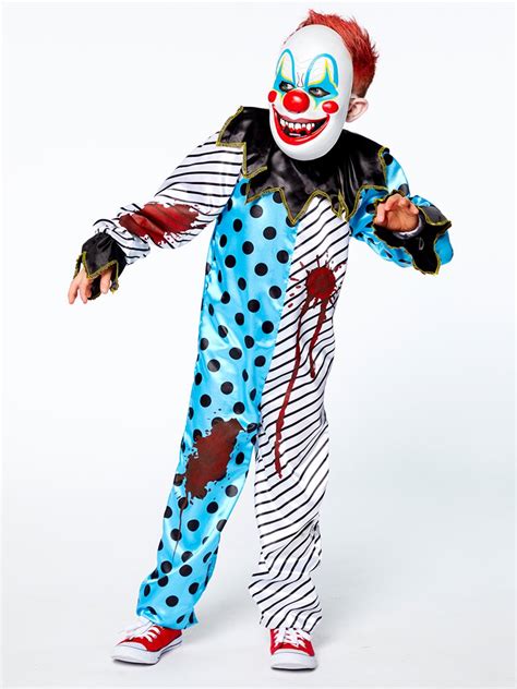 Boys Crazed Evil Killer Clown Fancy Dress Costume Scary Halloween