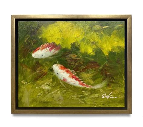 Hungryartist Original Oil Painting Of Koi Fish On Canvas X Framed