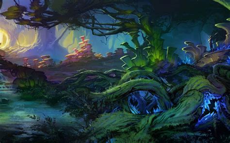 Art Landscape Fantasy World Bush Plants Trees Roots Creek