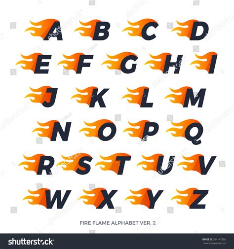 Alphabet Fire Letters Set Burning Flame Stock Vector Royalty Free