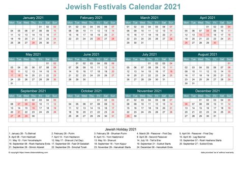 More 2021 Jewish Religious Calendar Templates