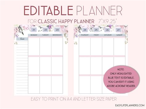 Editable Planner 2021 Weekly Planner Pages Wo2p Made To Fit Etsy