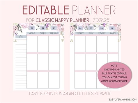 Editable Planner Templates