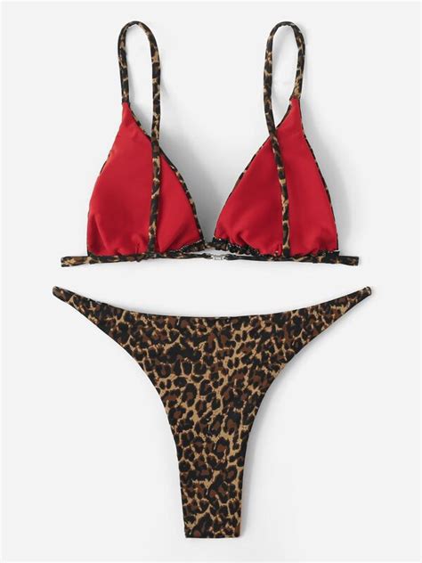 Shein Swim Vcay Leopard Triangle Thong Bikini Swimsuit Shein Usa