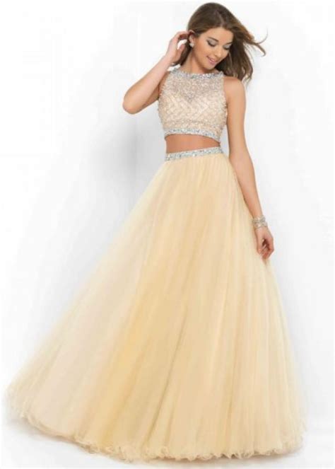 Fashion Cheap High Illusion Neck Two Piece Beaded Sand Prom Dress 250
