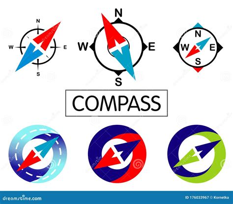 Set Icons Compass Isolated On White Background Stock Vector