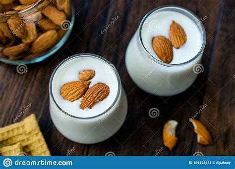 Almond Milk Smoothie Shake Milkshake In Glass Cup Stock Image Image