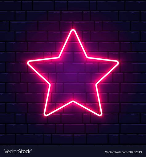 Neon Star Bright Pink Star Frame On Brick Wall Background With