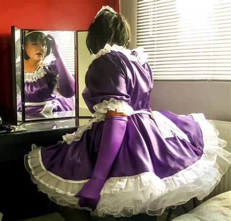 french maid uniform happy dresses sissy maid purple satin full circle skirts stretch satin