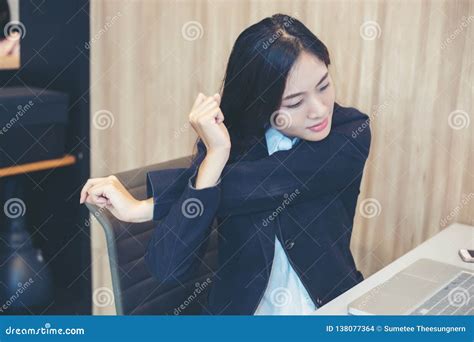 Stretching After Hard Working Day Teacher Adorable Woman Try To Relax
