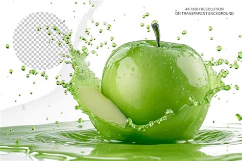 Premium Psd Green Apple In Splash Apple Juice Splash Transparent