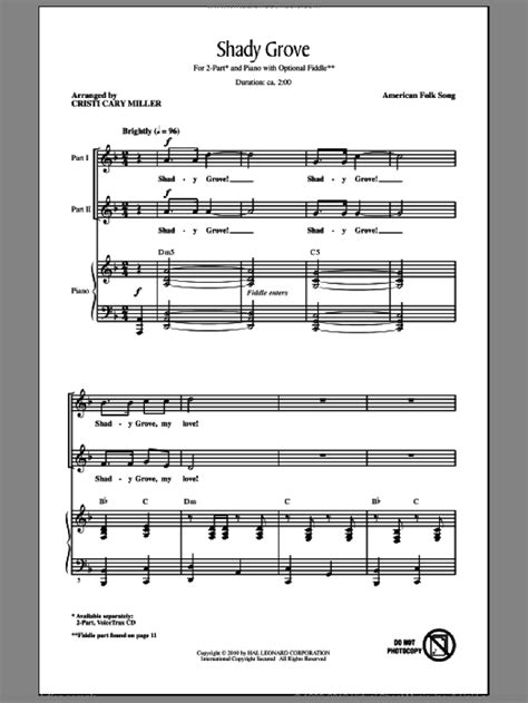 Shady Grove Arr Cristi Cary Miller Sheet Music For Choir 2 Part