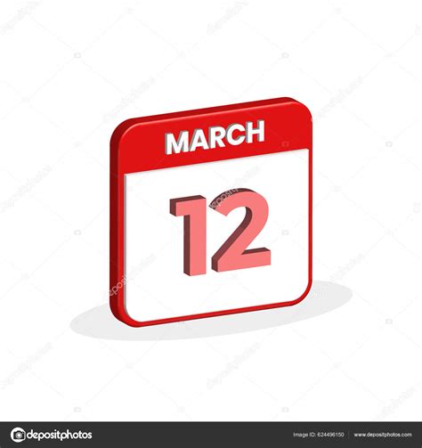 12th March Calendar Icon March Calendar Date Month Icon Vector Stock