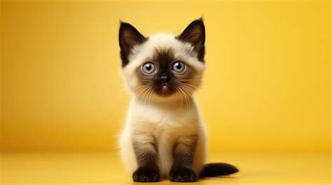 Premium Ai Image Siamese Kitten Sits On A Yellow Background