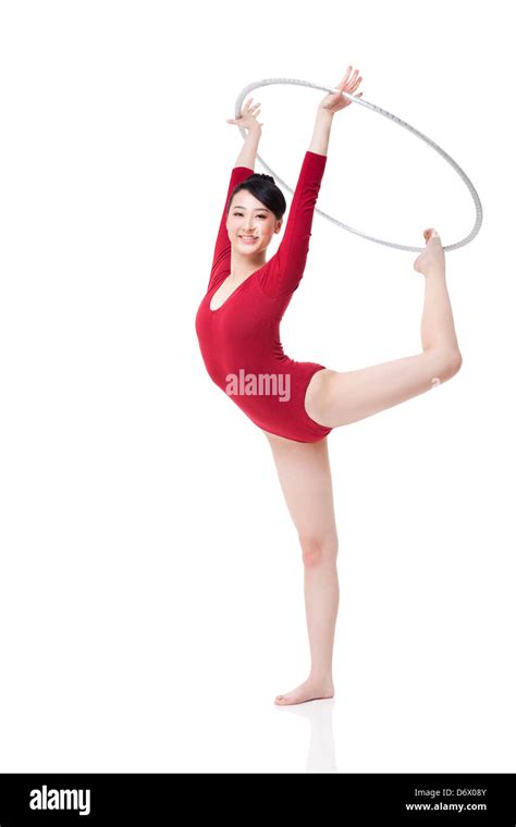 Female Rhythmic Gymnast Performing With Hoop Stock Photo Alamy