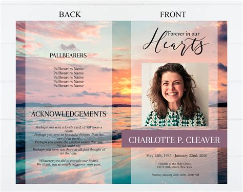 8 Page Ocean Sunset Reflection Funeral Program Template Etsy