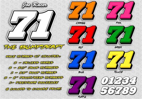 Racing typography italic font uppercase, lowercase and numbers. The Bump Draft Race Car Number Decal Kit Racing Graphics ...