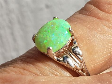 Bright Green Opal Ring See Video Pretty 8x10mm Lab Opal Set Etsy